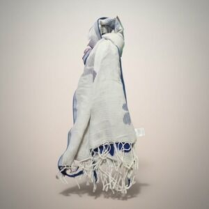 J. Jill Striped Flower Scarf Sapphire Multi‎ Blue Purple Floral Fringe 72x22